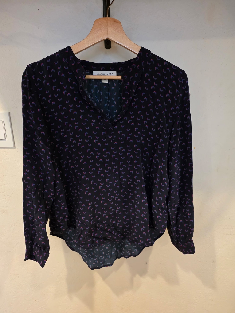 Amour Vert Black Blouse with Purple Crescent Print